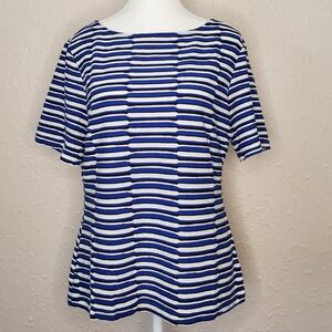 St. John Navy and White Striped Short Sleeve Top